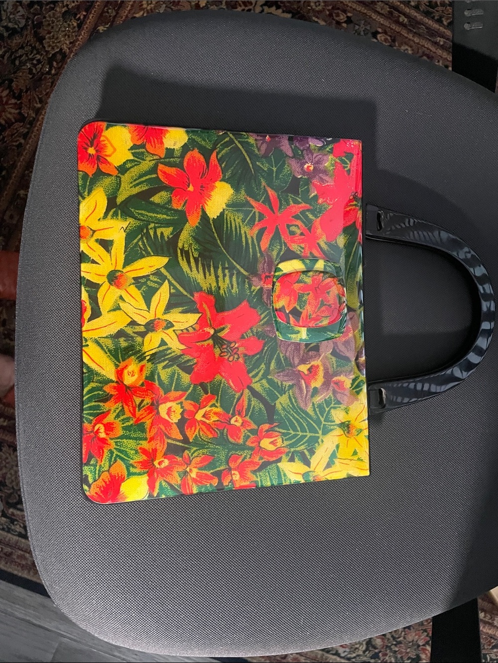 Floral Print Top-Handle Tote Bag in Yellow & Red